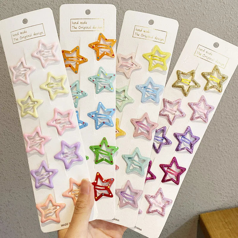 Cute Colorful Star Hair Clips Set for Girls - Smarsty