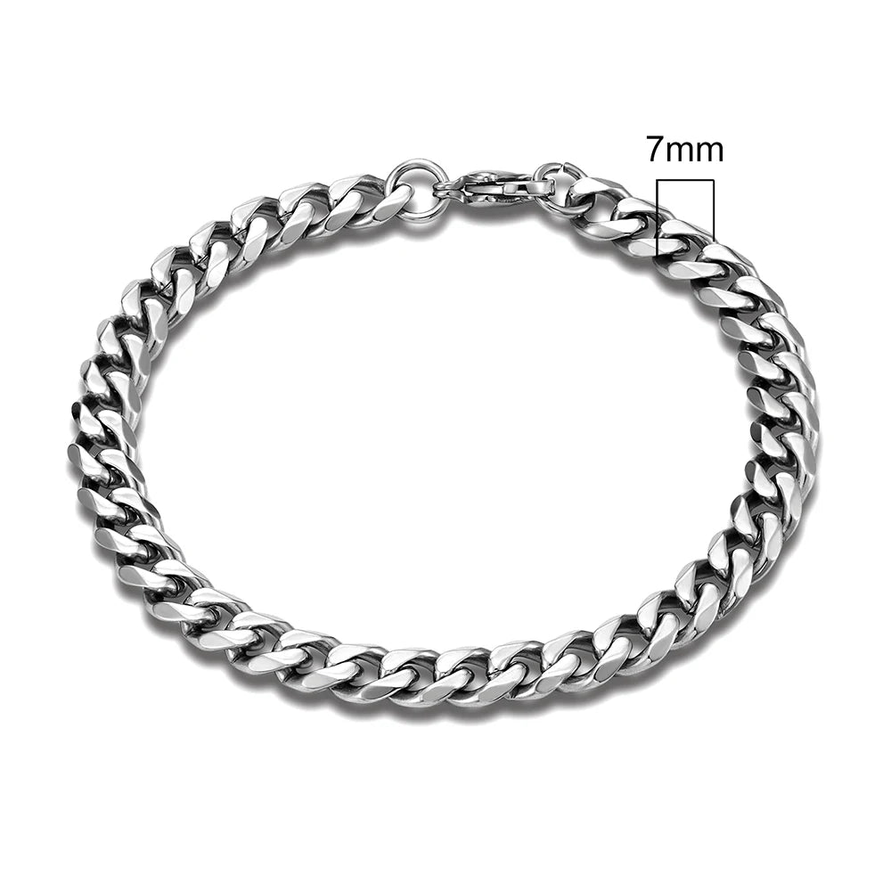 MKENDN 3-11mm Silver Stainless Steel Curb Link Bracelet - Smarsty