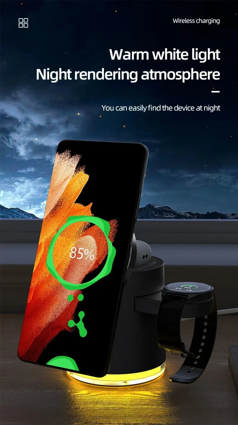 Qi2 3 In 1 Wireless Charger Station With Night Lamp - Smarsty