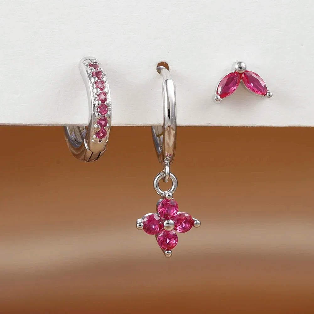 Green Zircon Flower Dangle Earrings Set for Women Fashion Jewelry - Smarsty