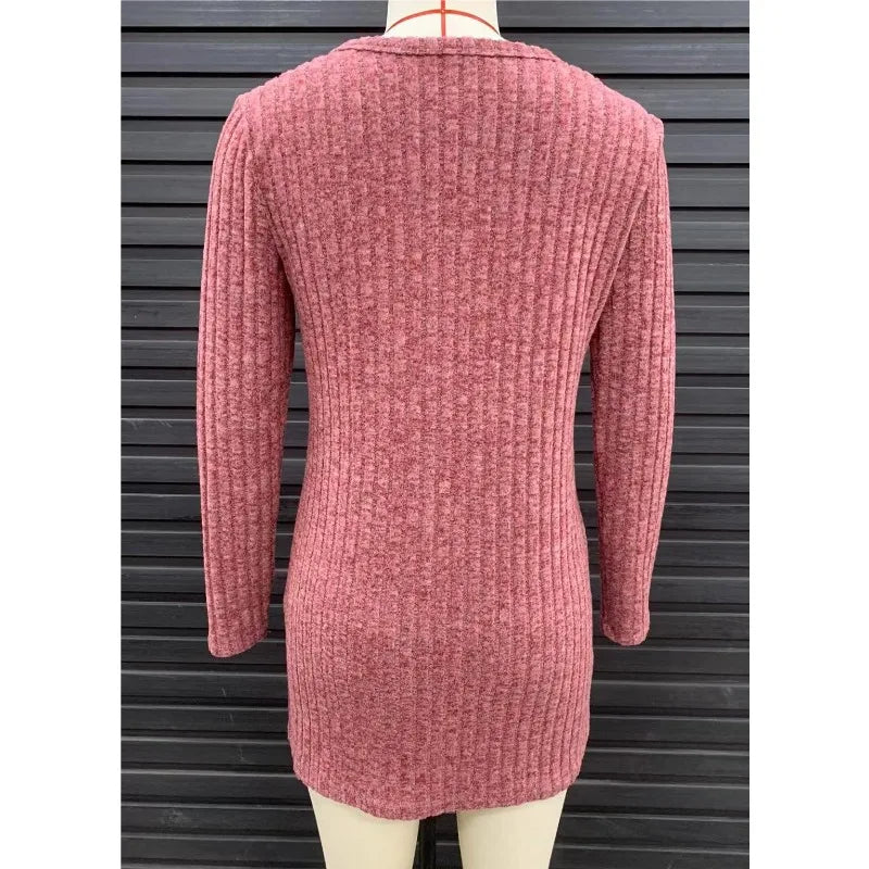 Autumn New Women's Milled Pit Stripe V-Neck Solid Colour Button Long Sleeve Ladies Casual Extensions Cardigan Jacket Coat - Smarsty