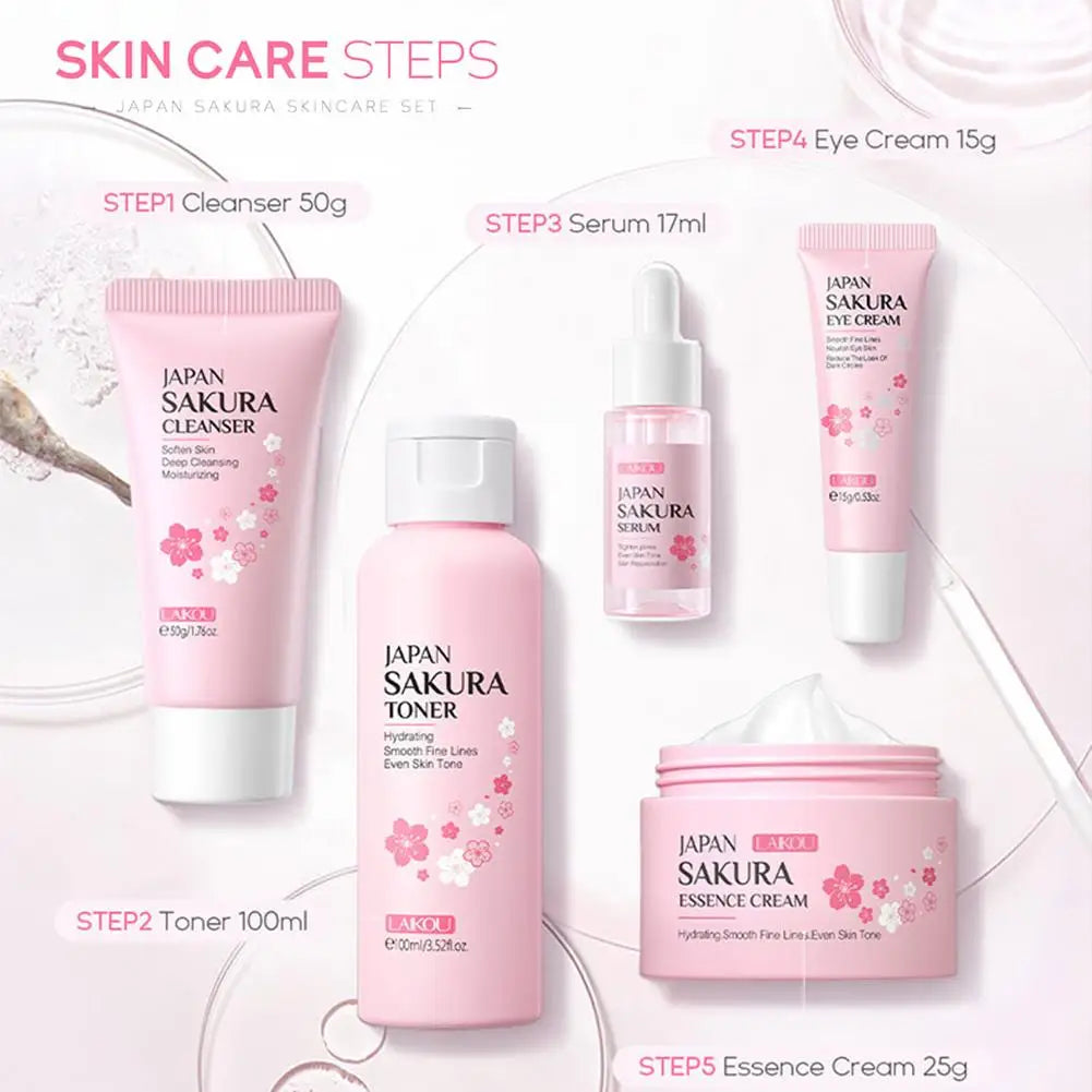 5/3pcs/Set Sakura Skin Care Sets Face Cream Serum Toner Facial Cleanser Sunscreen Eye Cream Gift Box Face Skin Care Set Product - Smarsty