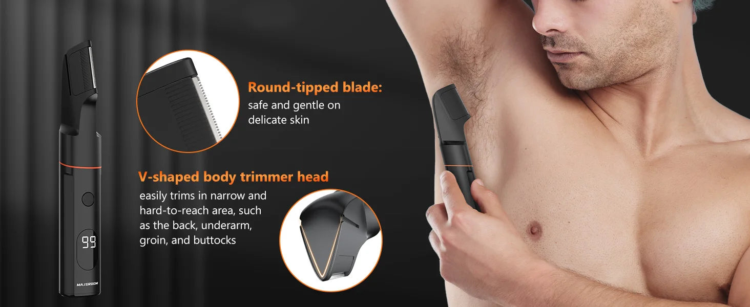 MAXGROOM 4 In 1 Body Hair Shaver Kits for Men Nose/Beard Hair Trimmer Electric IPX6 Waterproof Groin Pubic Hair Shaver for Man