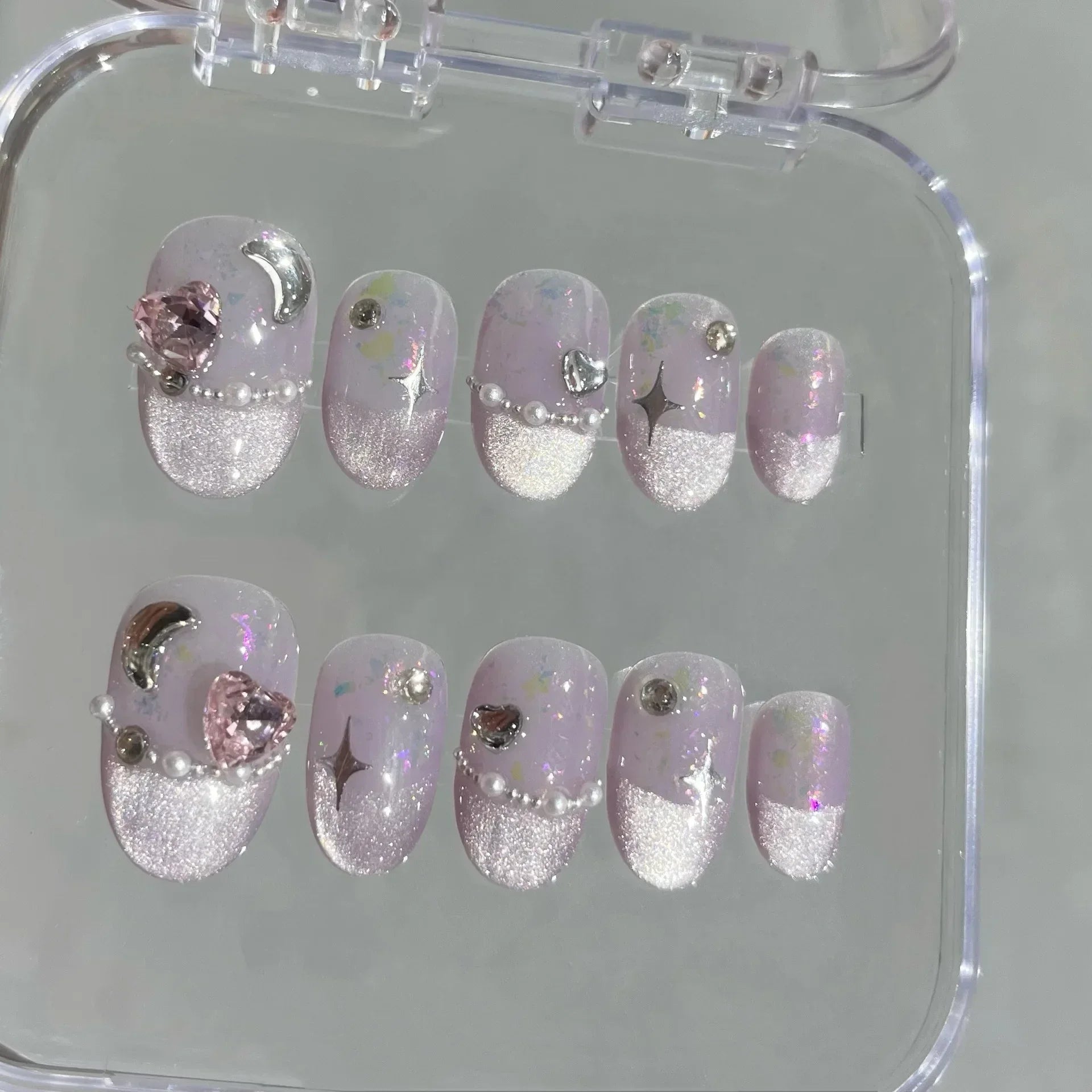 Handmade Pink Press On Nails with Rhinestones - Smarsty