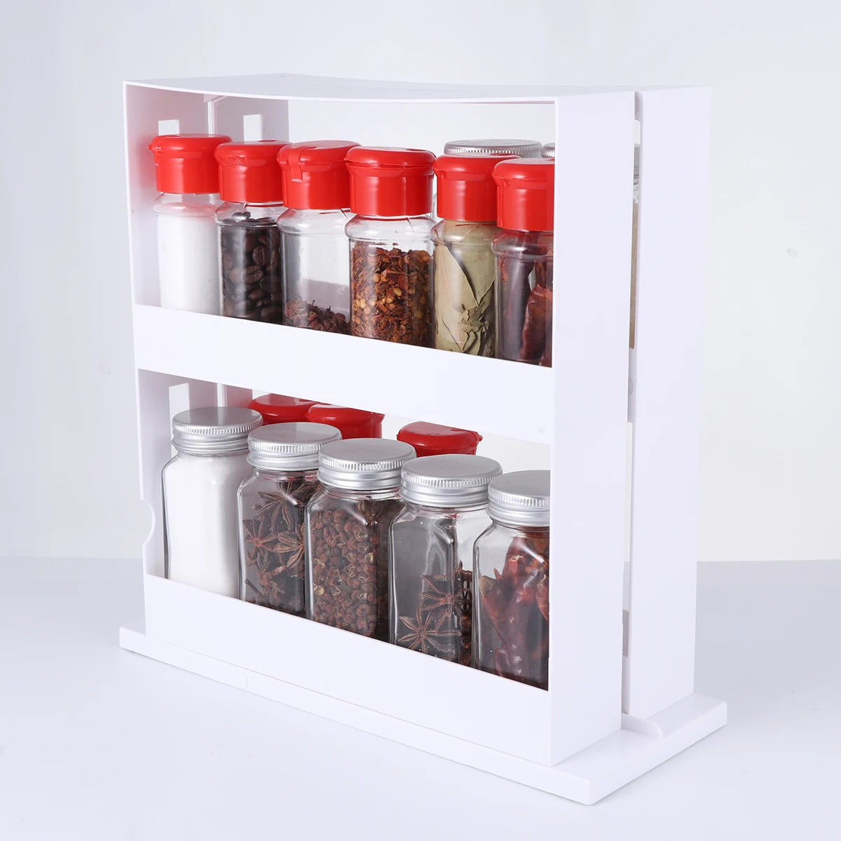 2 Layer Storage Kitchen Rotating Organize Spices Jar Bottle Storage Rack Kitchen Bottle Storage Organizer Shelves Slide Cabinet by Smarsty
