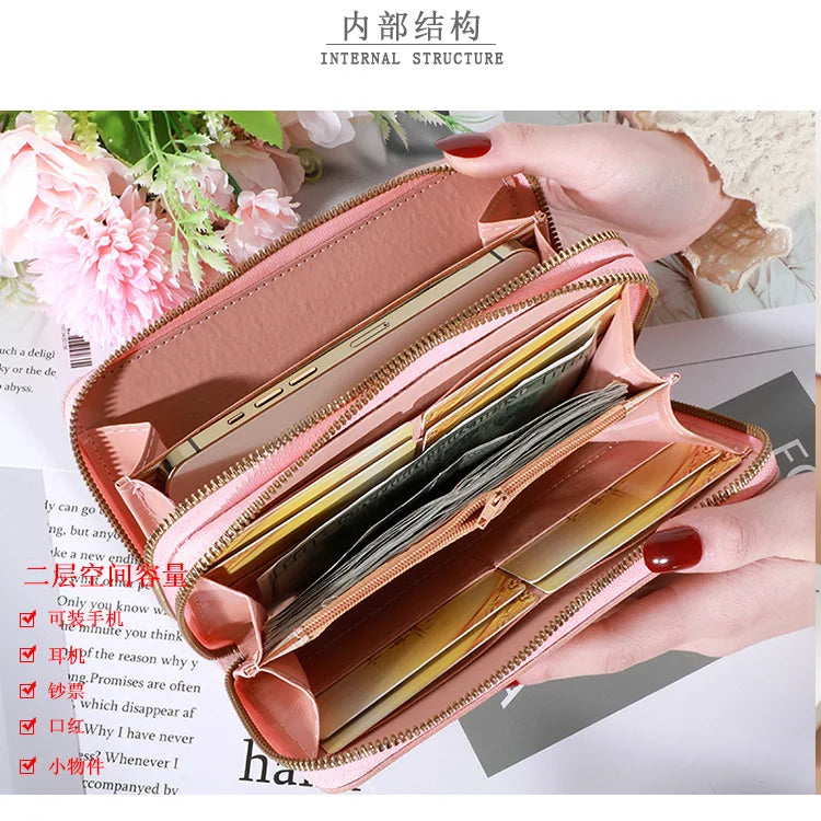 Long Women's Wallet Female Purses Tassel Coin Purse Card Holder Wallets Double Zipper Pu Leather Clutch Luxury Money Phone Bag - Smarsty