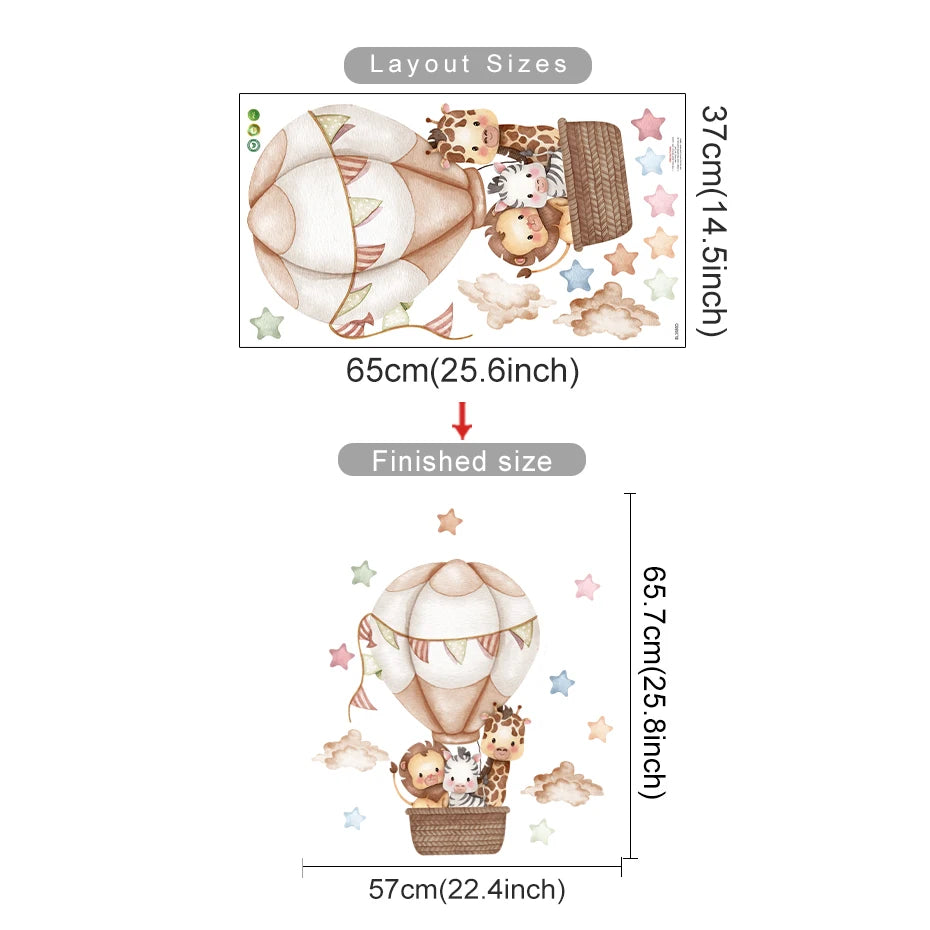 Cartoon Hot Air Balloon Animal Wall Stickers for Nursery - Smarsty