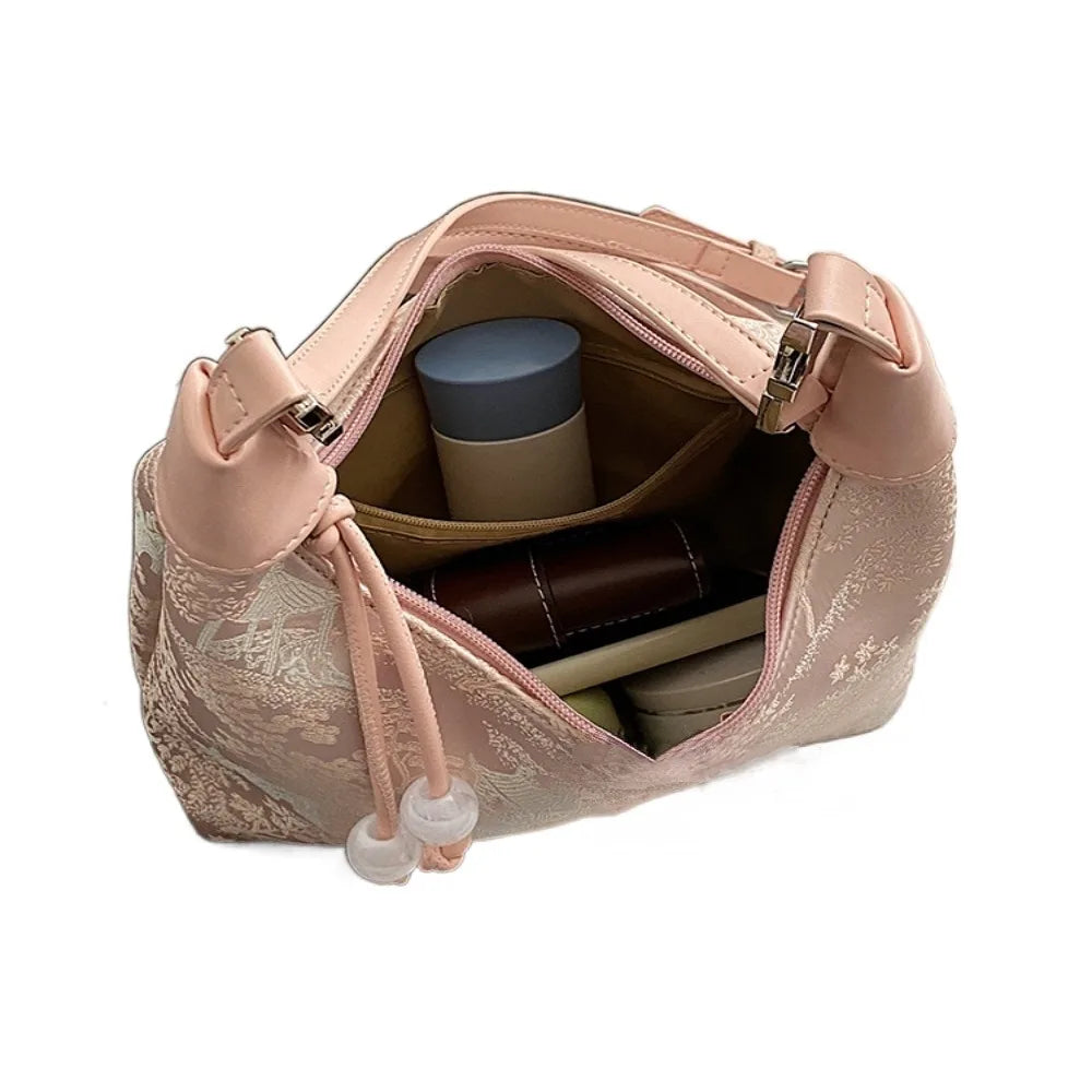 Embroidered Chinese Style Canvas Handbag With Zipper - Smarsty