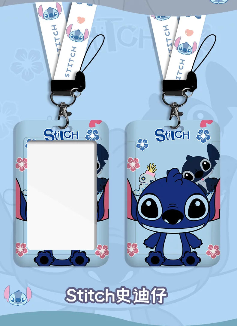 Disney stitch ID Badge Card Holder Lanyard Lovely Girls Door Card Case Neck Strap Boy Credit Card Holder Credentials Accessories - Smarsty
