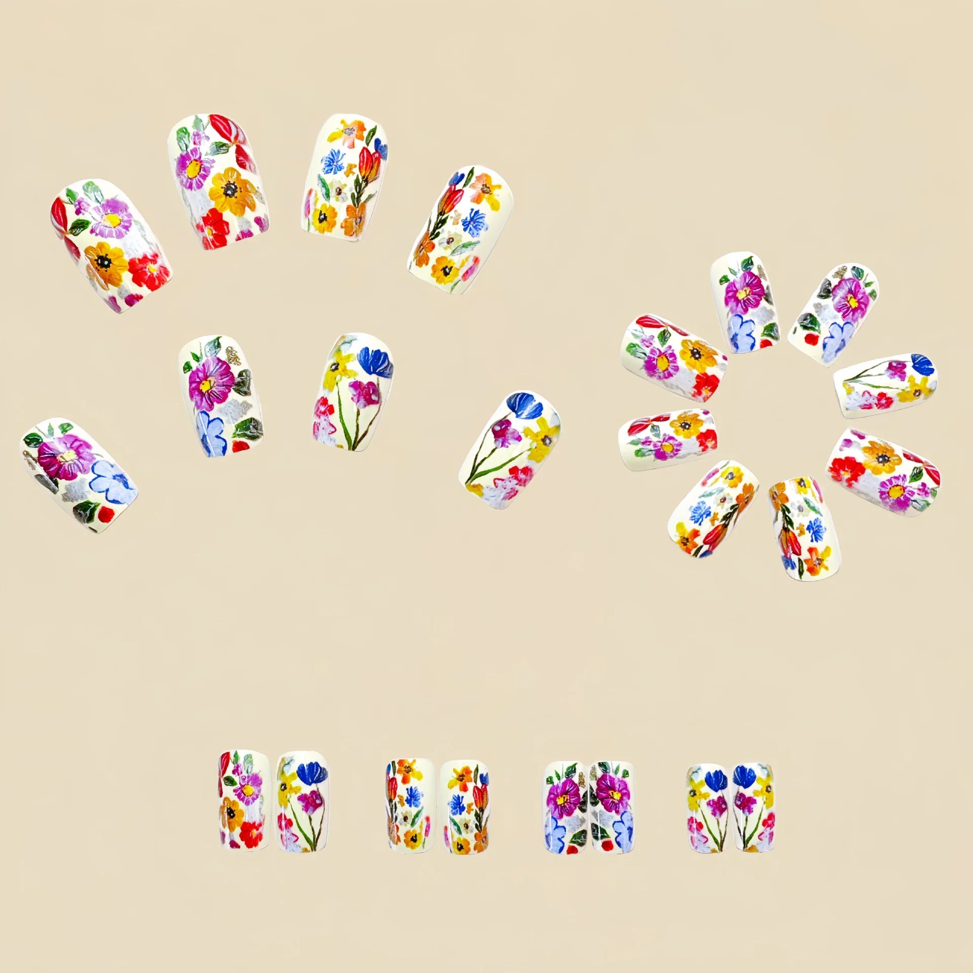 24 Piece Set Medium Long Press On Nails with Floral Design - Smarsty