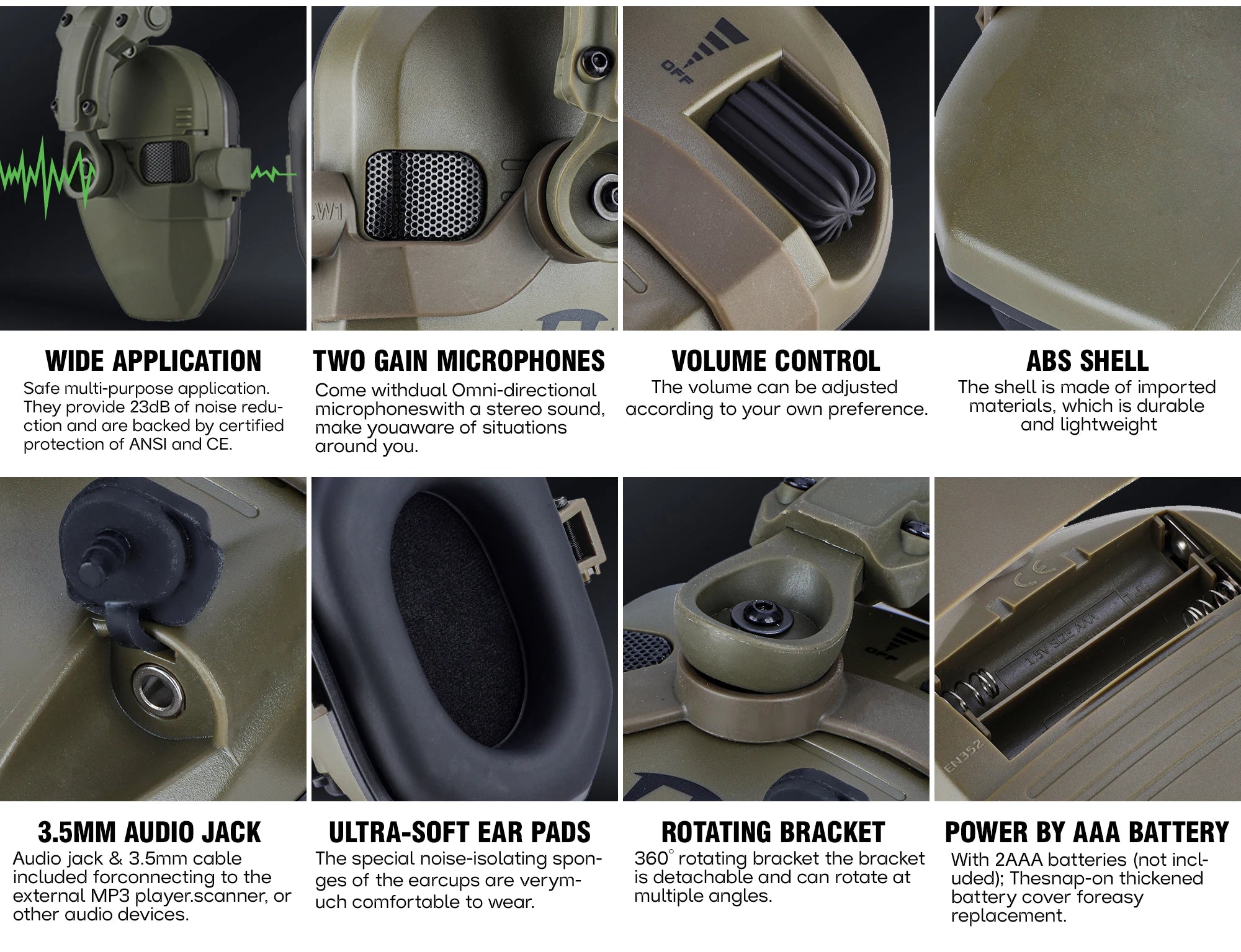 Active Helmet Mounted Earmuffs For Shooting Electronic Hearing Protection Ear Protect Noise Reduction Active Hunting Headphone