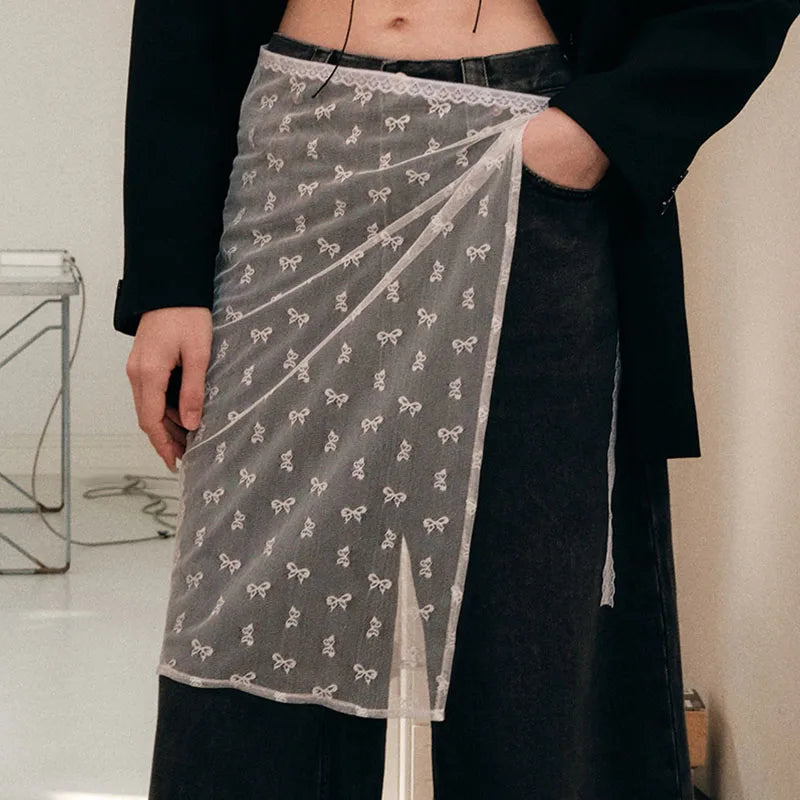 Korean Fashion Lace Skirt With Irregular Hemline - Smarsty