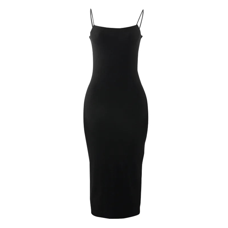 Summer Black Sexy Dress Women Streetwear Sleeveless Backless Solid Spaghetti Strap Bodycon Casual Clubwear Elegant Party Dresses - Smarsty