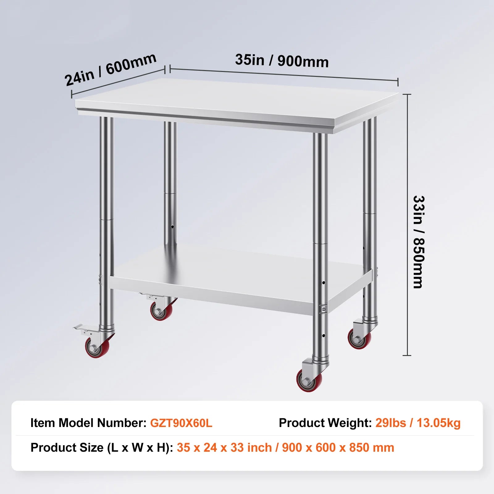 SucceBuy Stainless Steel Kitchen Worktable shelves Commercial Work Bench Table with Caster Wheels for Home Restaurant Storage