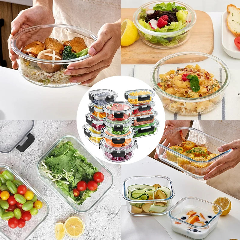 12pcs Glass Lunch Box Food Storage Containers Meal Prep Airtight Bento Boxes for Microwave Oven Freezer and Dishwasher BPA Free