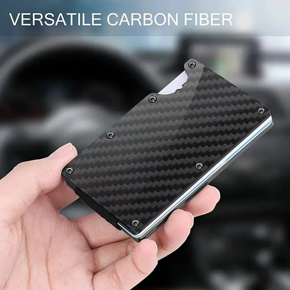 Carbon Fiber Metal Minimalist Slim Credit Card Holder Wallet Carteira for Men Cartera Tarjetero Hombre RFID Bank Cardholder Case