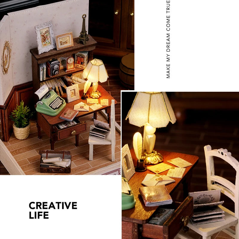 Wooden Mini Miniature Doll House DIY Small House Kit 3D Puzzle Building Assembly House Furniture Toy Children's Birthday Gifts