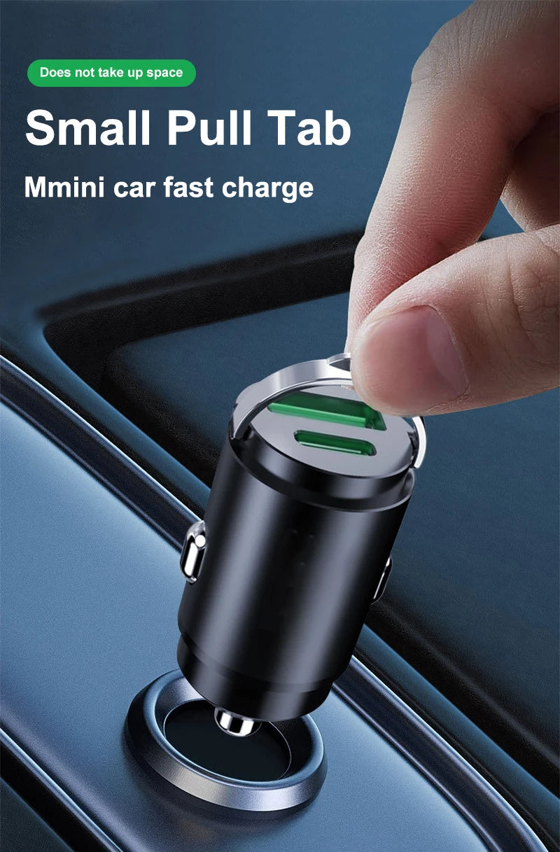 200W mini car charger fast charging for iPhone QC3.0 mini PD USB Type C car mobile phone charger for Xiaomi Samsung Huawei - Smarsty