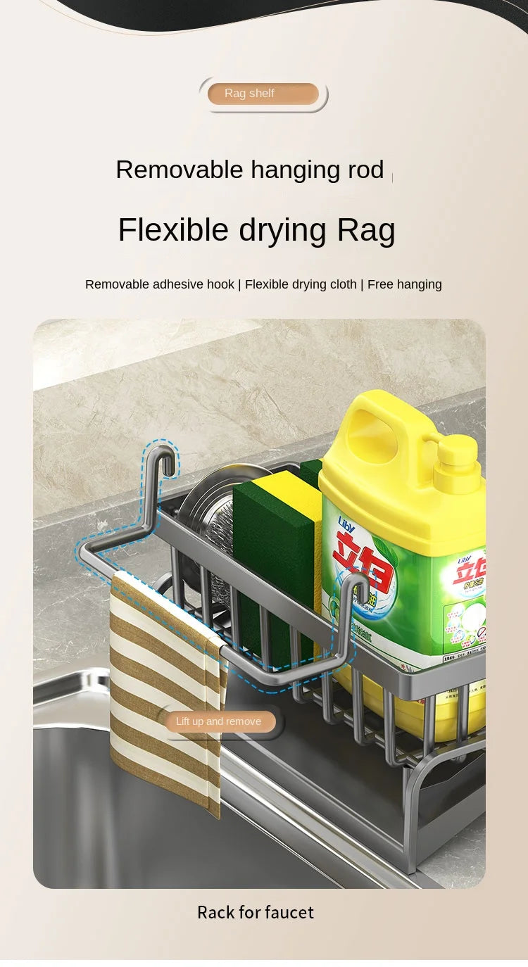 Kitchen Sink Draining Rack with Cleaning Cloth Storage - Smarsty