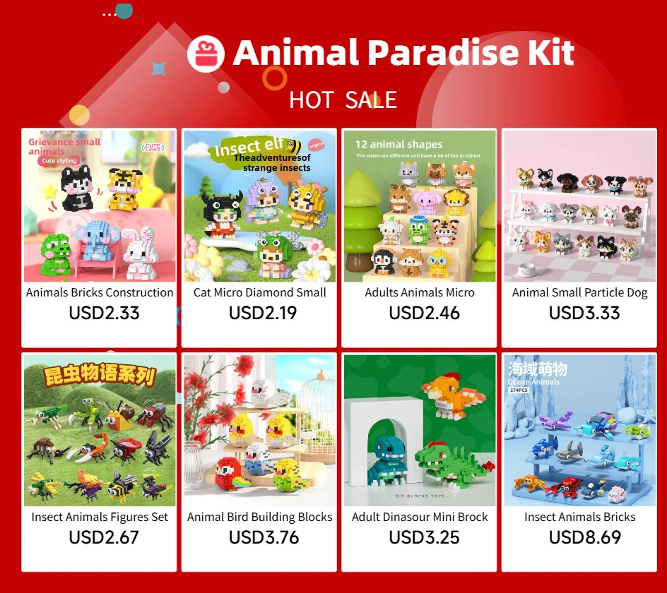 Animal Small Particle Dog Cat Mini Building Blocks DIY Assembly Brick Sets Educational Toys for Kid 10 To 12 Year Birthday Gift