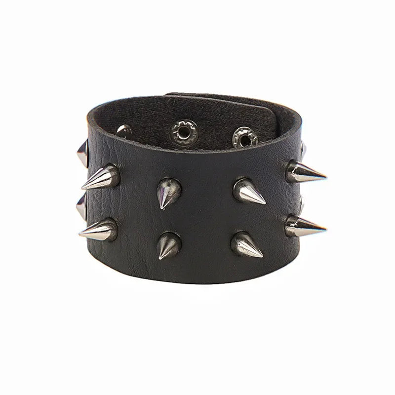 Adjustable PU Leather Studded Punk Bracelet for Men Women - Smarsty