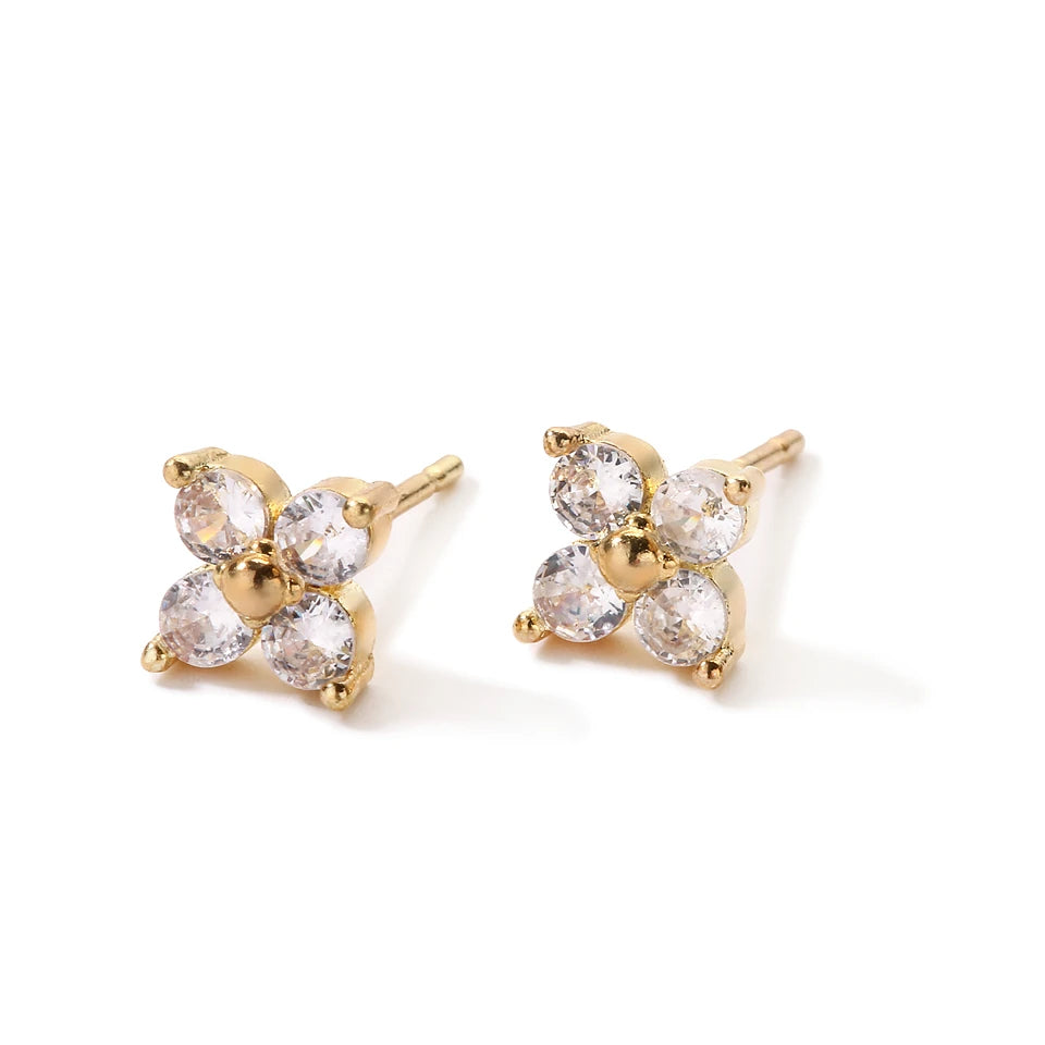 Minimalist Flower Stud Earrings Gold Cubic Zirconia - Smarsty