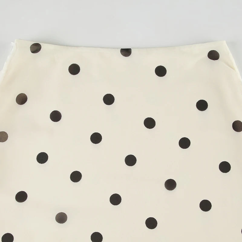 BIIKPIIK Casual Women Polka Dot Skirts Lettuce Trim Beige Elegant Midi Skirts Streetwear Simple All-match Bottom Clothing Spring - Smarsty