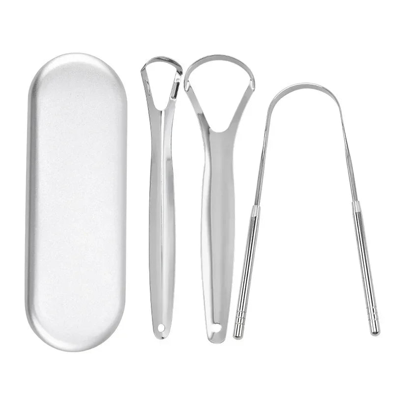 Premium 1pcs/3pcs Metal Tongue Scraper Cleaner for Adults & Kids Portable Stainless Steel Tongue Scrapers Brushes for Removing - Smarsty