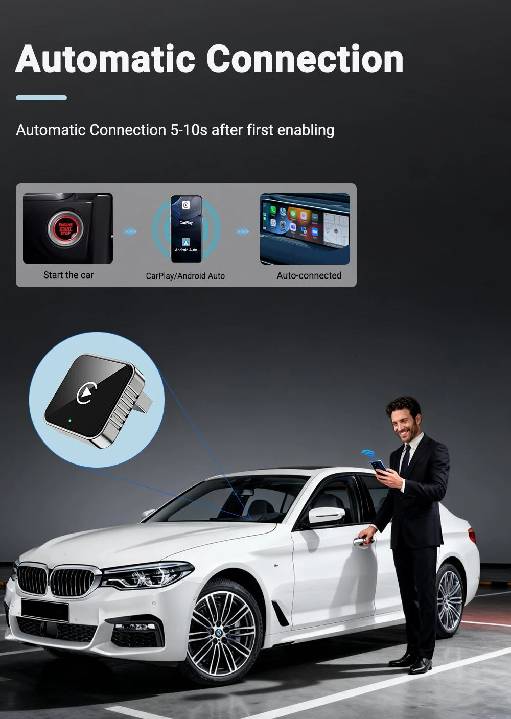 New Super Mini Carplay AI Box Wired to Wireless CarPlay/Android Auto 2in1 Box 5GHz WiFi5 for 99% Original Wired CarPlay/Auto Car - Smarsty