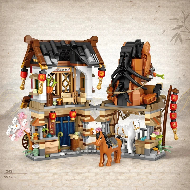 Street View Series Building blocks Izakaya Shaved Ice Shop Takoyaki Shop Coffee shop Panda Tea House model children's gift by Smarsty