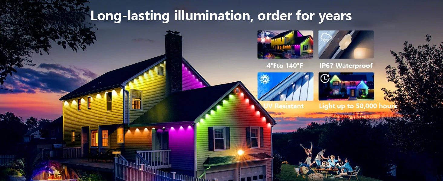 150ft 100ft 50ft Permanent Outdoor Lights Smart RGBIC Outdoor Lights with 75 Scene Modes String Lights with 90 LEDs for Garden