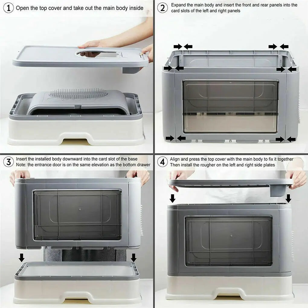 Foldable Cat Litter Box with Massager Scoop - Smarsty