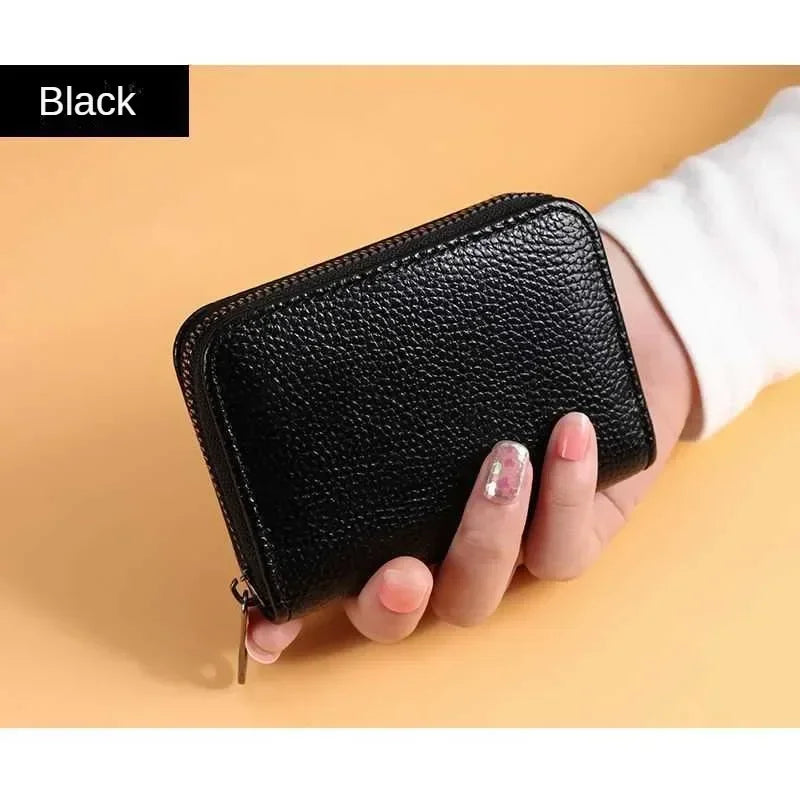 Multi Slot Card Holder Vintage Small Wallet Women Men Business Bank Credit Card Bag Male Coin Pouch Solid Leather Zipper Wallet - Smarsty