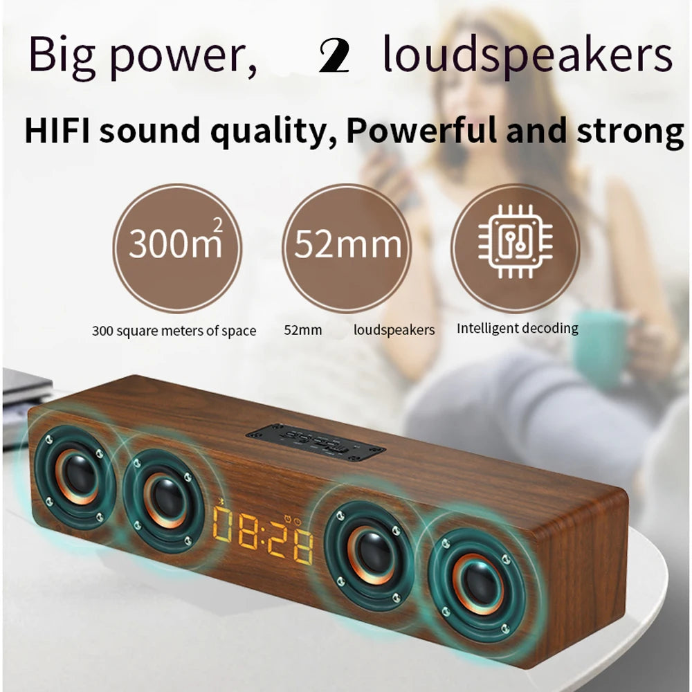 Rechargeable Wooden Alarm Clock with Bluetooth Speaker - Smarsty