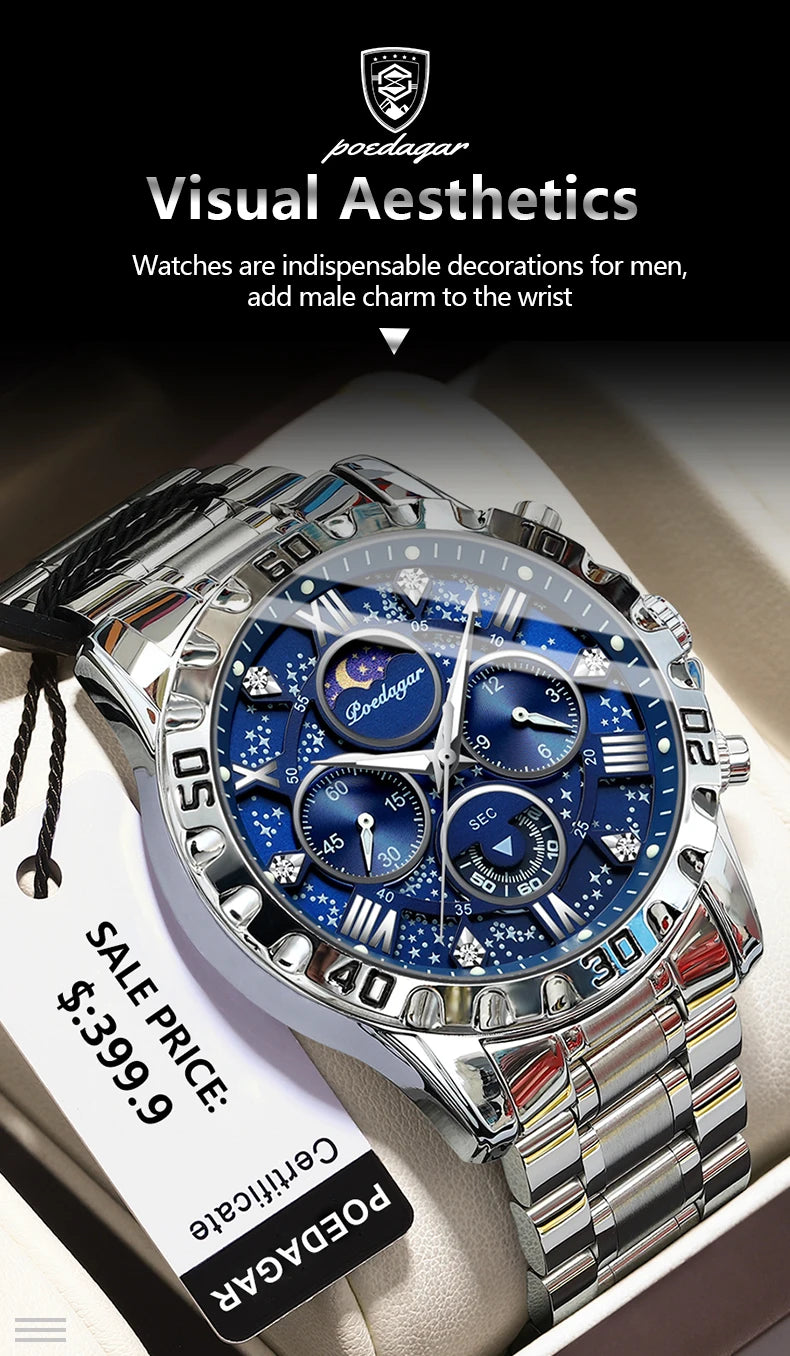 POEDAGAR Luxury Waterproof Quartz Sports Watch for Men - Smarsty