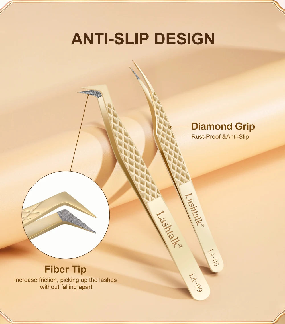Precision Fiber Tip Eyelash Extension Tweezers with Diamond Grip - Smarsty