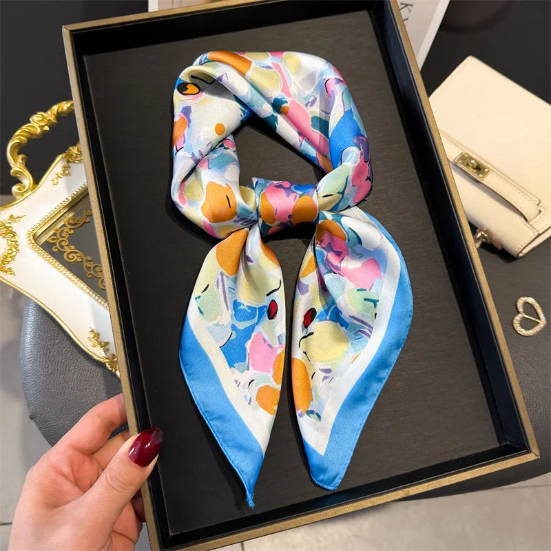 Bohemian Silk Square Scarf for Women Luxury Floral Print - Smarsty