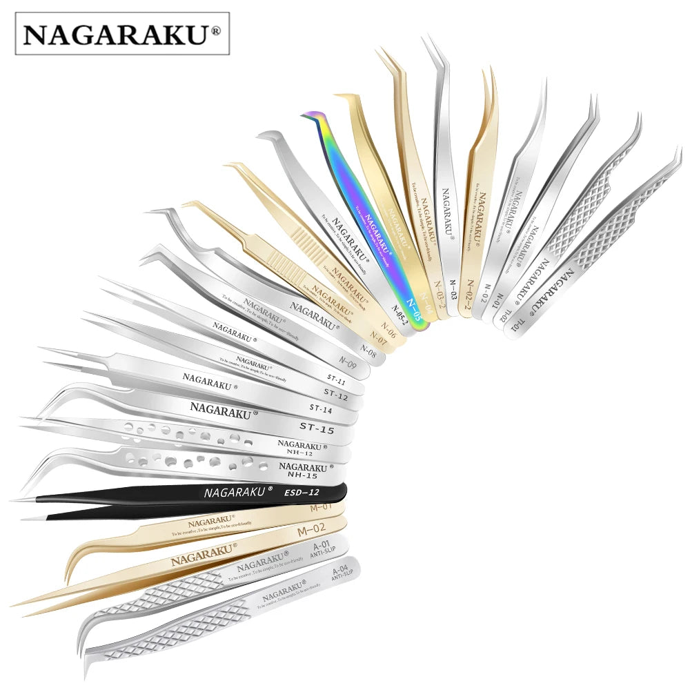 NAGARAKU Stainless Steel Eyelash Extension Tweezers Precision Grip - Smarsty