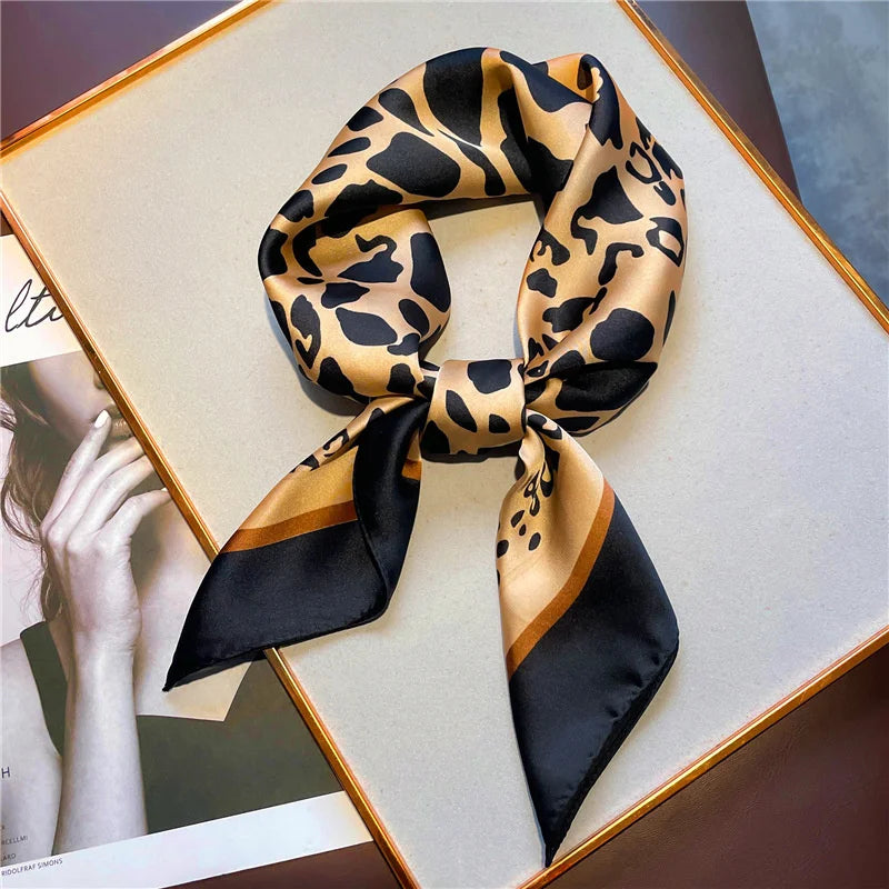 Luxury Leopard Print Silk Scarf for Women Spring Summer - Smarsty