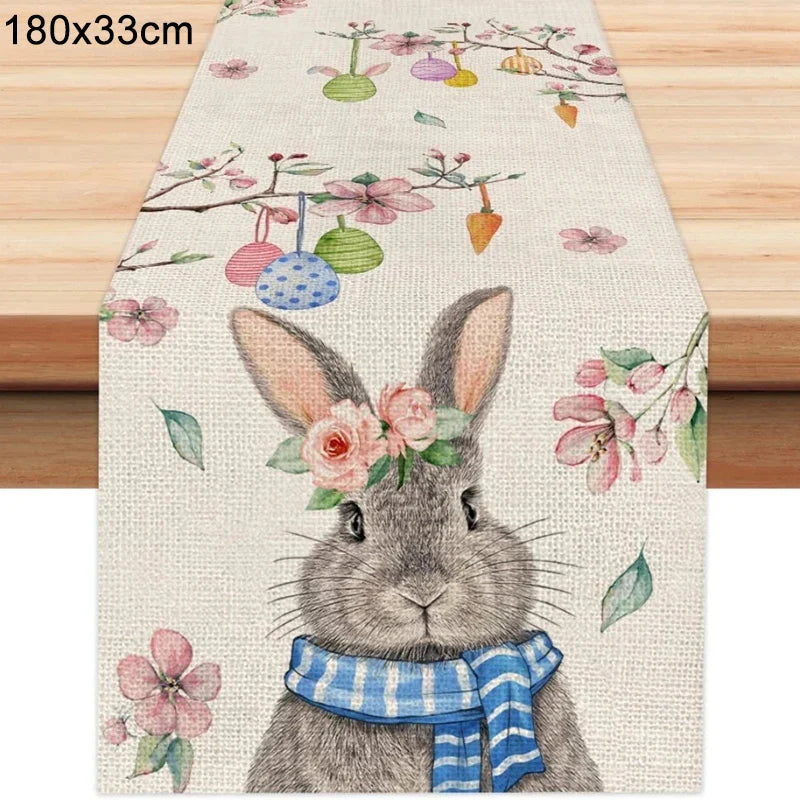 Linen Easter Rabbit Table Runner for Spring Decor - Smarsty