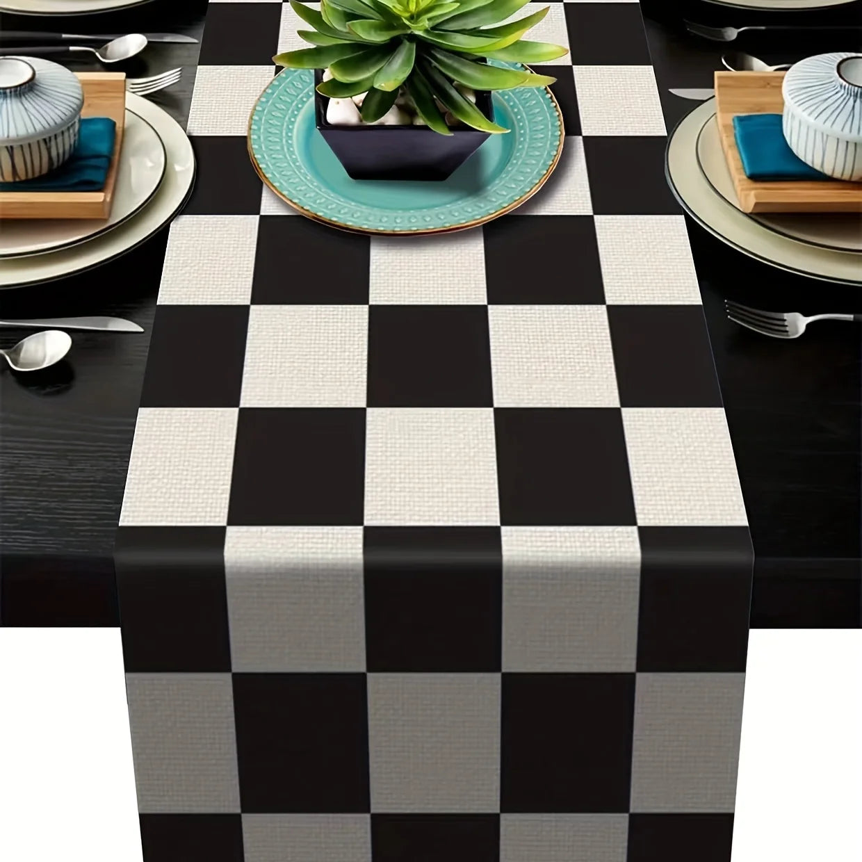 Geometric Stripe Linen Table Runner for Elegant Decor - Smarsty