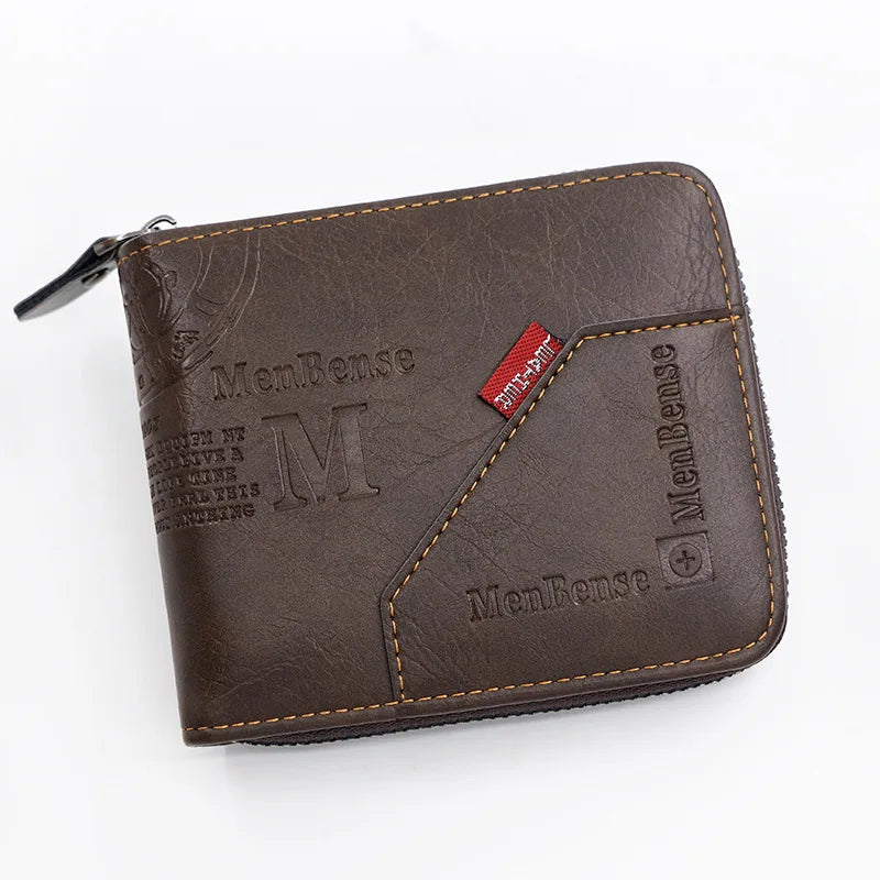 New Men Zipper Wallets Short Card Holder Vintage Male Wallet High Quality PU Leather Classic Coin Pocket Wallet For Boys - Smarsty