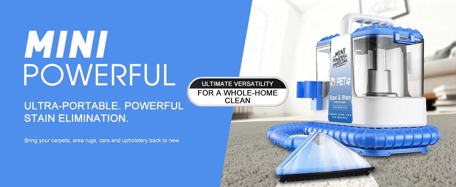 Carpet + Upholstery Cleaner Machine, 32Kpa Powerful Suction w/ 5 Cleaning Tools,Lightweight for Rug,Carpet,Car Seats,Pets,Stairs