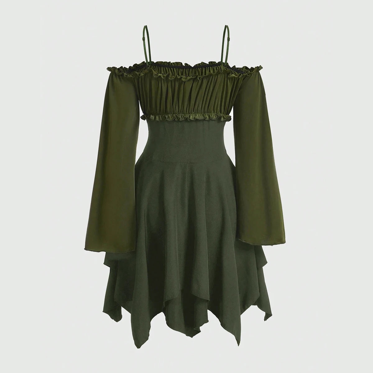 Mia Muse Women's Dresses Autumn Halloween Contrast Color Asymmetrical Hem Flounce Trim Lace Up Long Sleeve Off Shoulder Mini Dre - Smarsty
