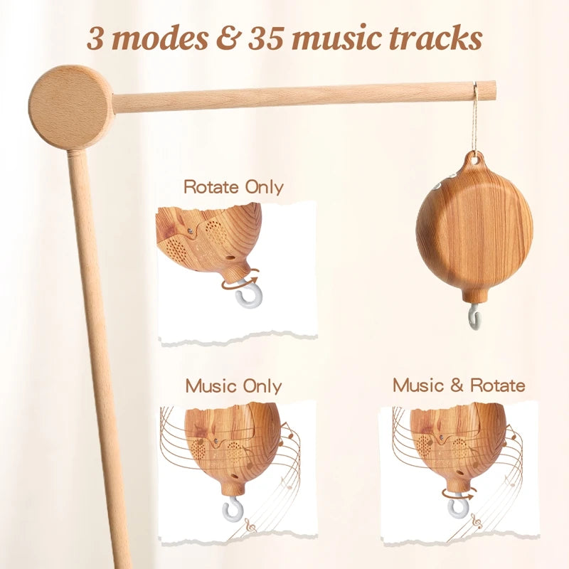Revolving Music Box For Newborns Baby Crib Imitation Wood Color Hanging Rattle Baby Soothing Musical Toys 0-12 Months Baby Gift by Smarsty