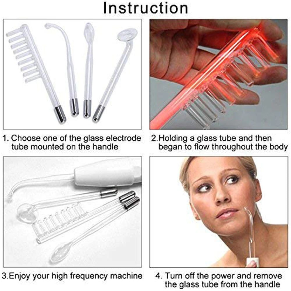 4 in 1 High Frequency Appliance Electrode Tube Wand Electrotherapy Skin Care Facial Spa Tightening Acne Spot Wrinkles Remover - Smarsty