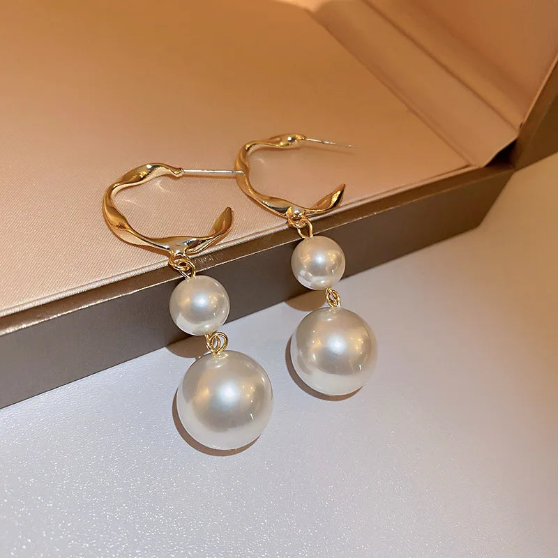 Pearl Long Earrings With Rhinestones For Wedding Fashion - Smarsty