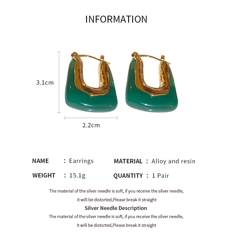 Geometric Resin Earrings in Green and Pink for Women 2023 - Smarsty