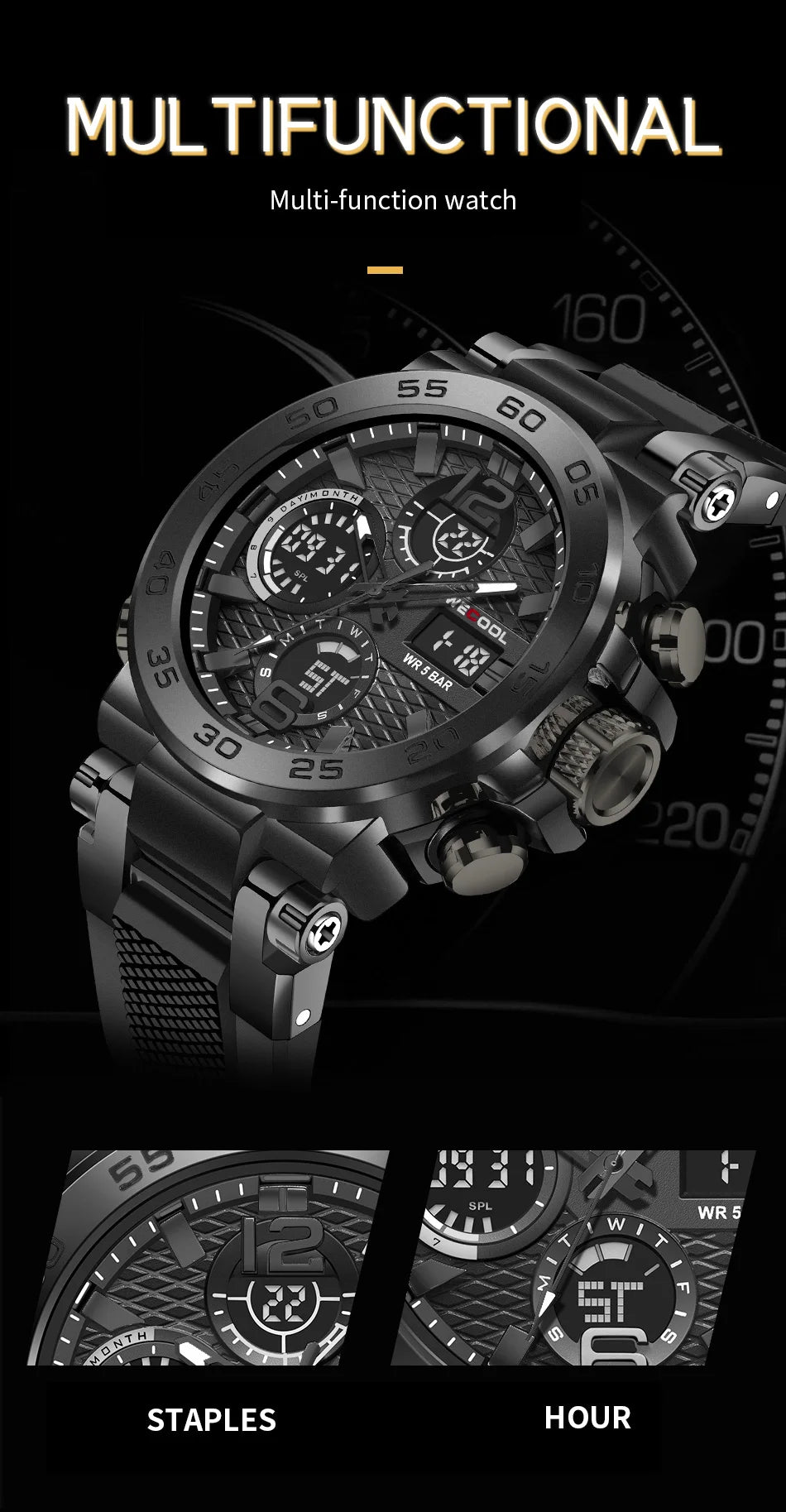 Wecool Waterproof Dual Display Alarm Clock Watch - Smarsty