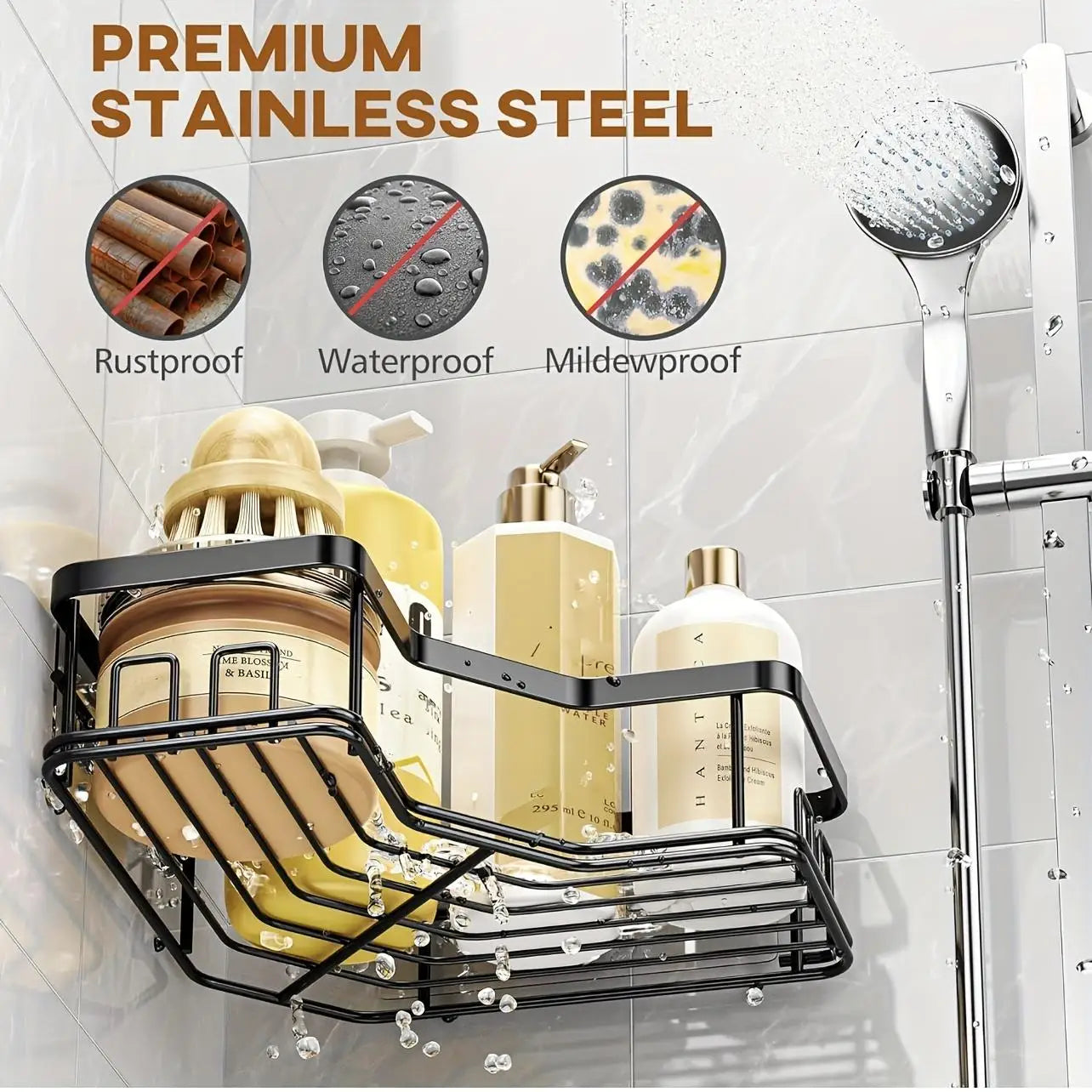 3/5 Pack Shower Organizer , Adhesive Shower Caddy with No Drilling, Rustproof Stainless Steel for Bathroom and Storage&Kitchen